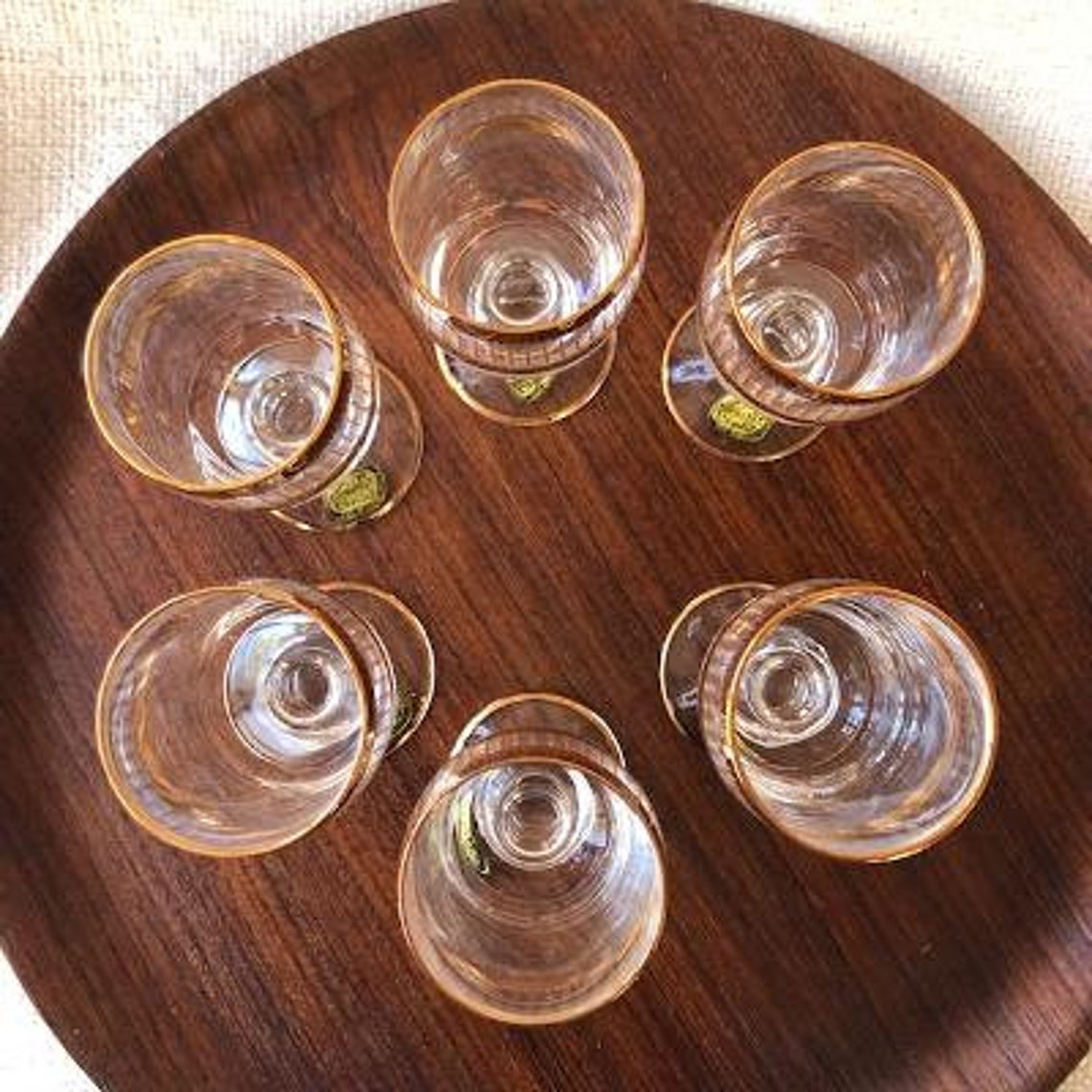 Vintage Bohemia Crystal Cordial Glasses Set of 6 24K Gold Etsy