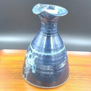 Vintage Studio Art Pottery Carafe with Cork Stopper, Gorgeous Blue Glaze, Artist Signed, Holds 84 Fluid Ounces, Upgrade Your Tableware