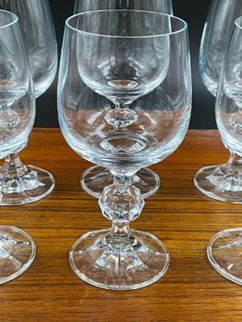 Vintage Bohemia Crystal Wine Glasses Ball Stem and Faceted Etsy