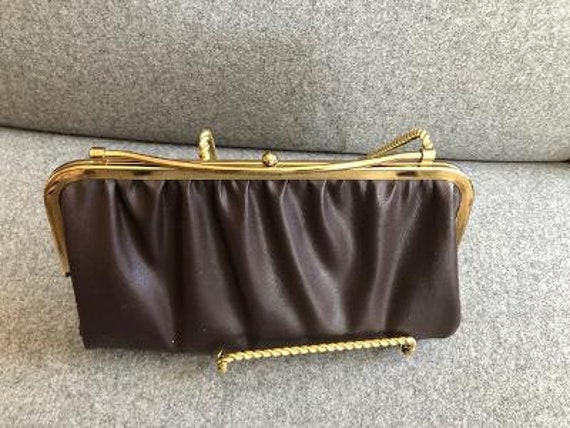 Vintage Mid Century Brown Leather Clutch with Ele… - image 6