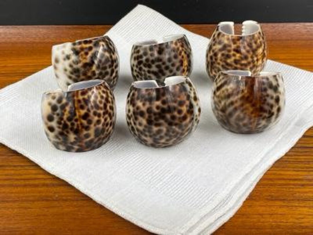 Vintage Seashell Napkin Rings, Set of Six Brown Tiger Cowrie Shells ...