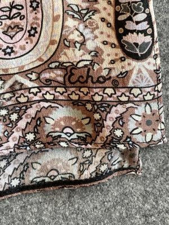 Vintage Silk Scarf by Echo, Paisley Pattern in Pi… - image 3