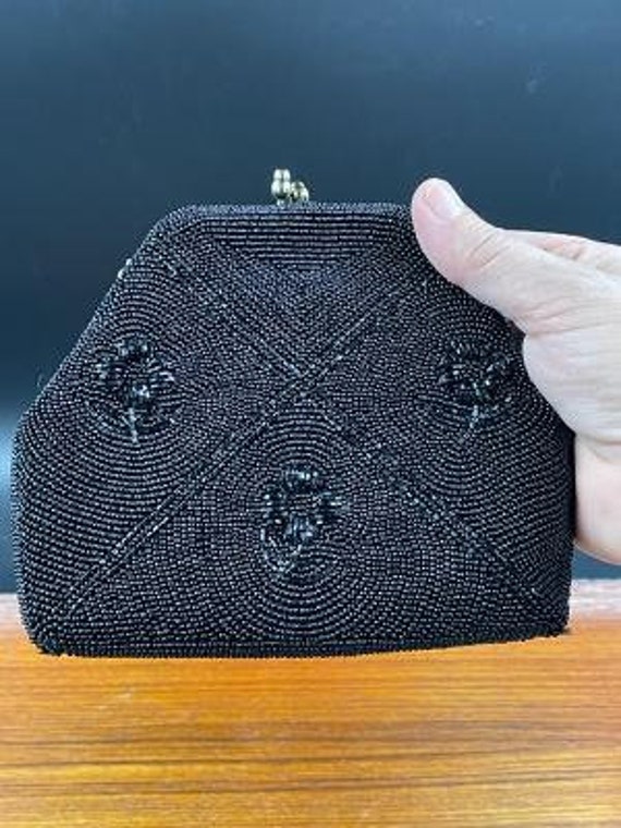 Vintage Navy Beaded Handbag / Clutch / shoulder bag