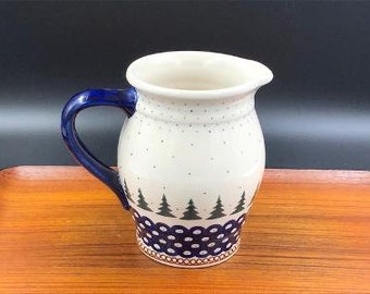 Vintage Boleslawiec Pottery Pitcher, Pine Tree Pattern, Zaklady Ceramicze, 40 to 48 ounces, Decorative Kitchen Decor