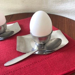 Mid Century Modern Stainless Steel Egg Cups with Attached Under Plate, Scandinavian Modern, 1970s image 7