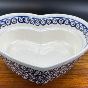 Vintage Polish Boleslawiec Pottery, Heart Shaped Baking Dish, Zaklady Pottery, Oven to Table Ready, Made in Poland