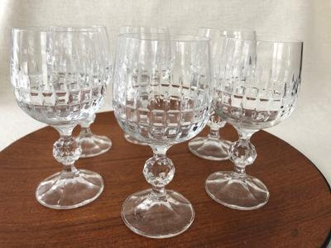 Vintage Set of 6 Wine Glasses with Ball Stem and Faceted Foot Etsy