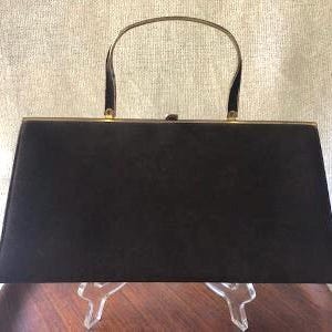 Bolso de mano de ante marrón de mediados de siglo de Block, asa superior plegable para llevar como bolso de mano, diseño elegante de Mad Men, década de 1950-1960