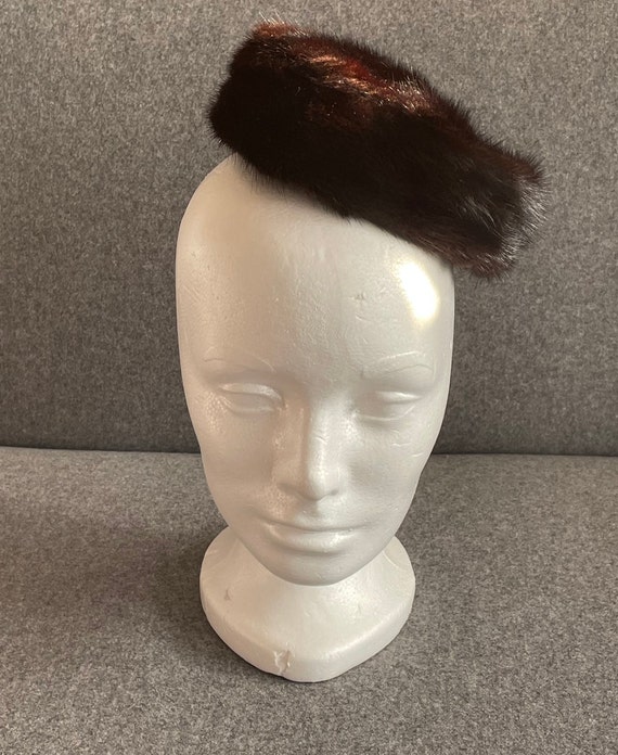 Mid Century Vintage Mink Pillbox Hat, Rich Natura… - image 6