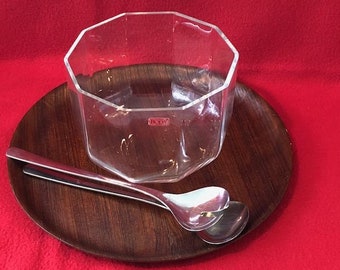 Vintage Kosta Boda Glass Salad Bowl with Faceted Sides, Hand Made in Sweden, 6.5 Inches Diameter, Scandinavian Style