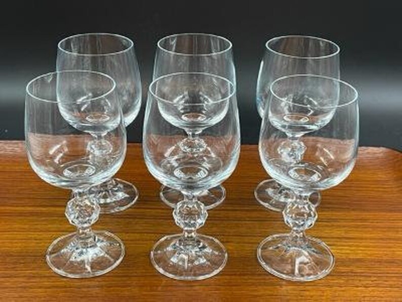 Vintage Bohemia Crystal Wine Glasses Ball Stem and Faceted Etsy
