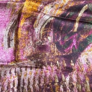 Large Vintage Italian Silk Scarf or Shawl, 52 by 38 Inch, Rich Colors of Browns, Golds, Orange & Pinks, Town Scene, Nordstrom Original Tags
