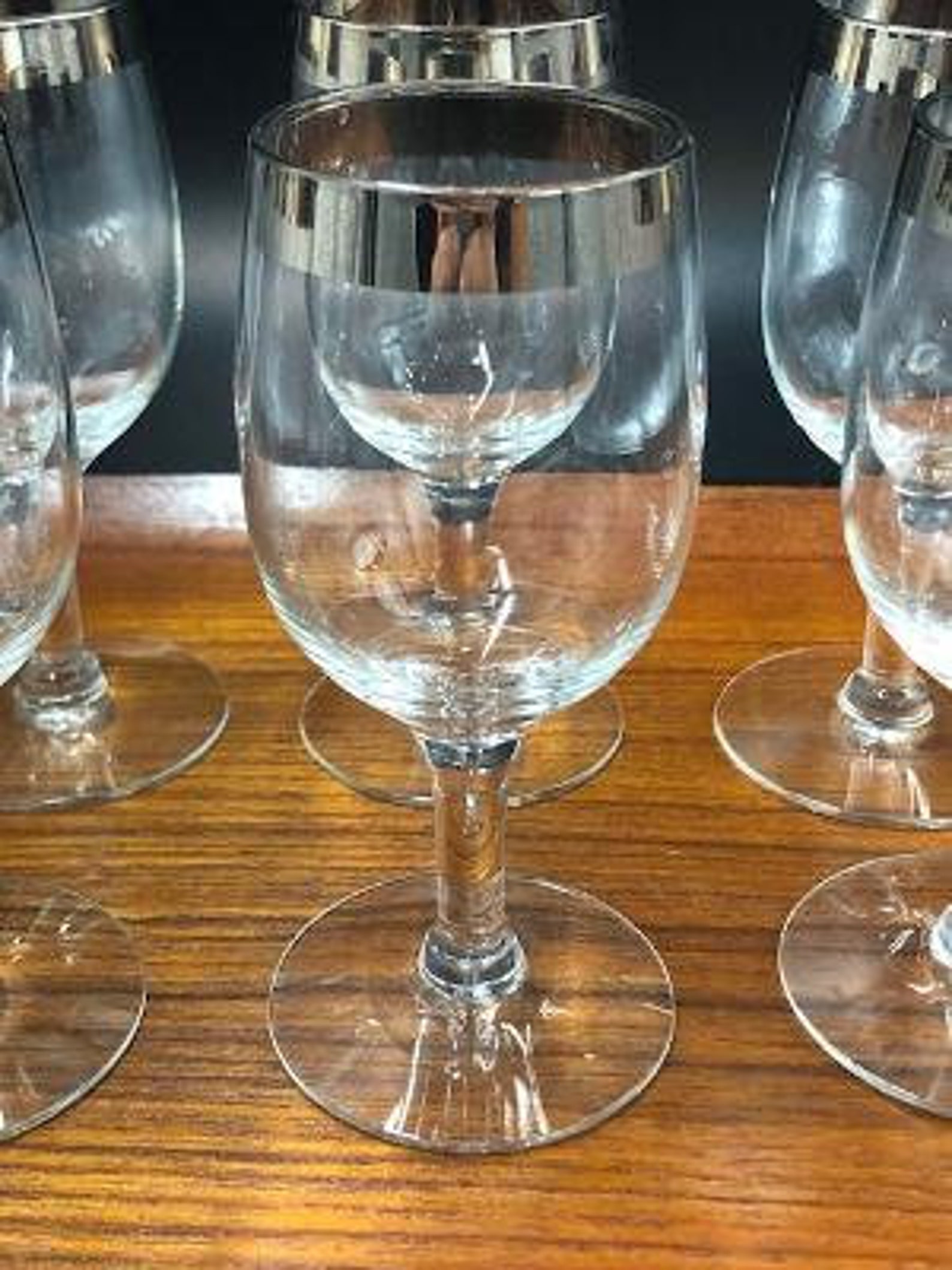 Mid Century Stemmed Cocktail Glasses With Silver Rim 4 Etsy