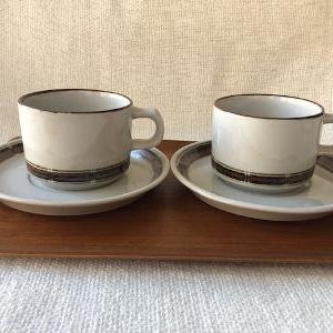 Vintage Coffee Cups and Saucers by Desiree Denmark Selandia, Set of 2 Cups and Saucers, Stoneware, Hand Painted, 1970s