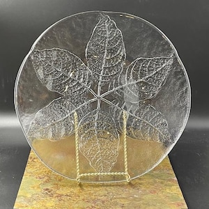 Kosta Boda 13 Inch Torte Plate or Platter, Party Collection, Embossed Leaf Pattern, Designed by Ann and Goran Warff, Swedish, 1983 to 1989