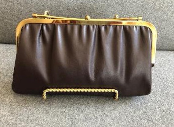 Vintage Mid Century Brown Leather Clutch with Ele… - image 4
