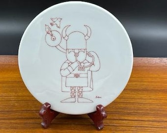 Vintage Bing & Grondahl Red Viking Wall Plaque or Trivet, No 3762, Designed by Ib Antoni, Danish Design, Made in Denmark