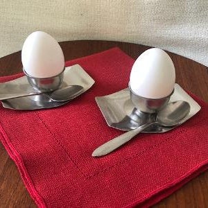 Mid Century Modern Stainless Steel Egg Cups with Attached Under Plate, Scandinavian Modern, 1970s image 4