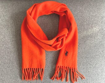 Vintage Ralph Lauren 100% Cashmere Scarf in Bright Orange With