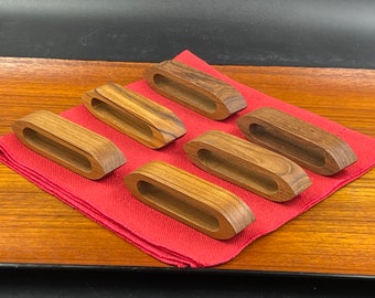 Mid Century Modern Teak Napkin Rings, Set of 6, Scandinavian Style, Natural Organic Tableware