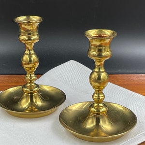 Vintage Brass Candlestick Holders, Set of 2, Solid Brass, 4.75 Inches in Height, Made in India