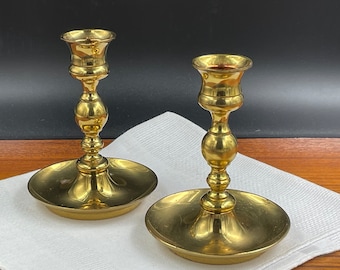 Vintage Brass Candlestick Holders, Set of 2, Solid Brass, 4.75 Inches in Height, Made in India
