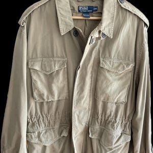 Vintage Polo Ralph Lauren Men’s Field Jacket, Size XL, Khaki Cotton Twill, Multi Pockets Inside and Out, Excellent Condition
