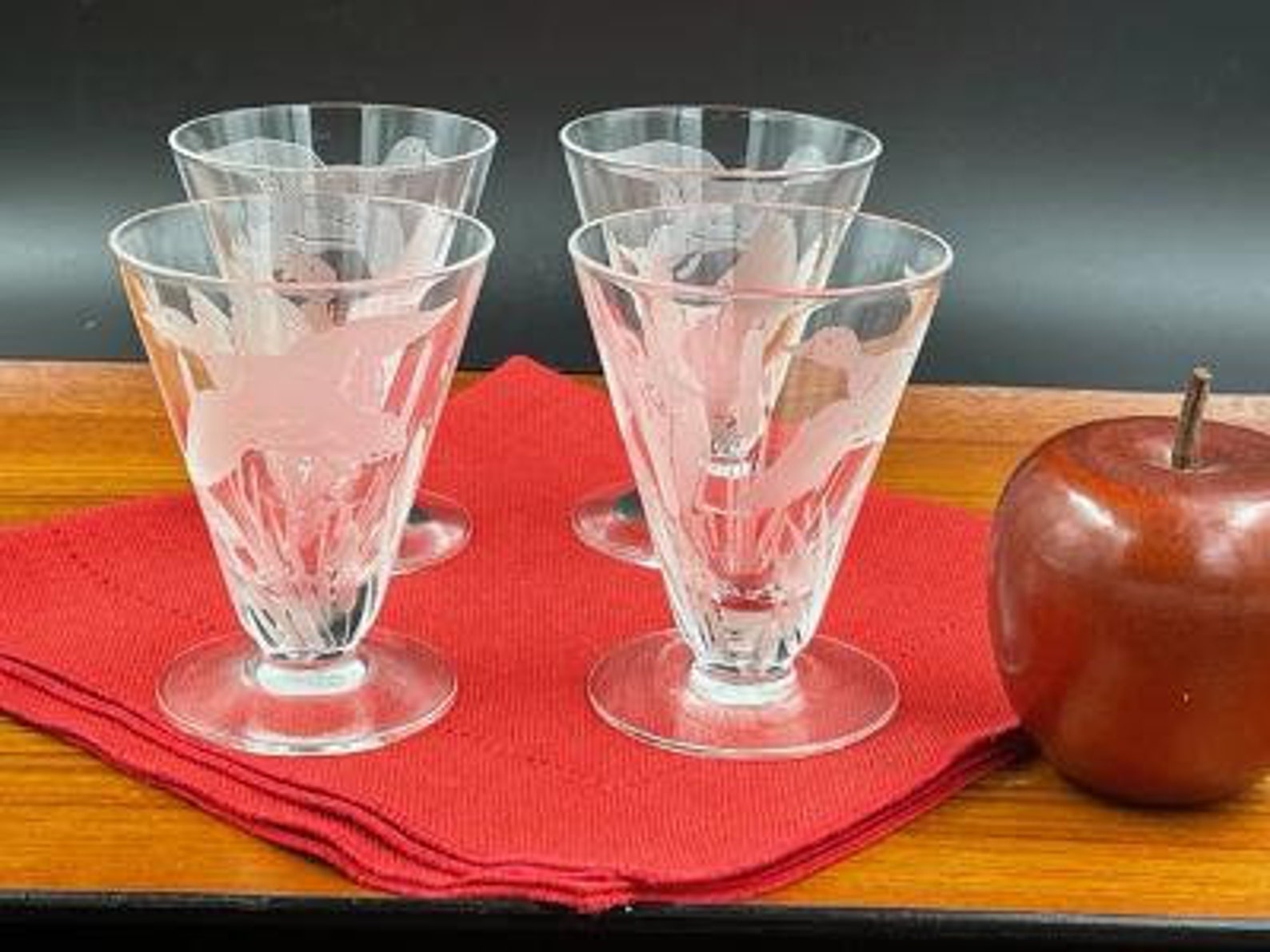 Vintage Etched Footed Cocktail Glasses Set of 4 Ducks in Etsy