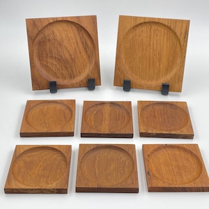Mid Century Teak Coasters for Bottles and Glasses  Set of 8 Total with 2 Large and 6 Smaller Coasters, Scandinavian Design, 1960s Barware