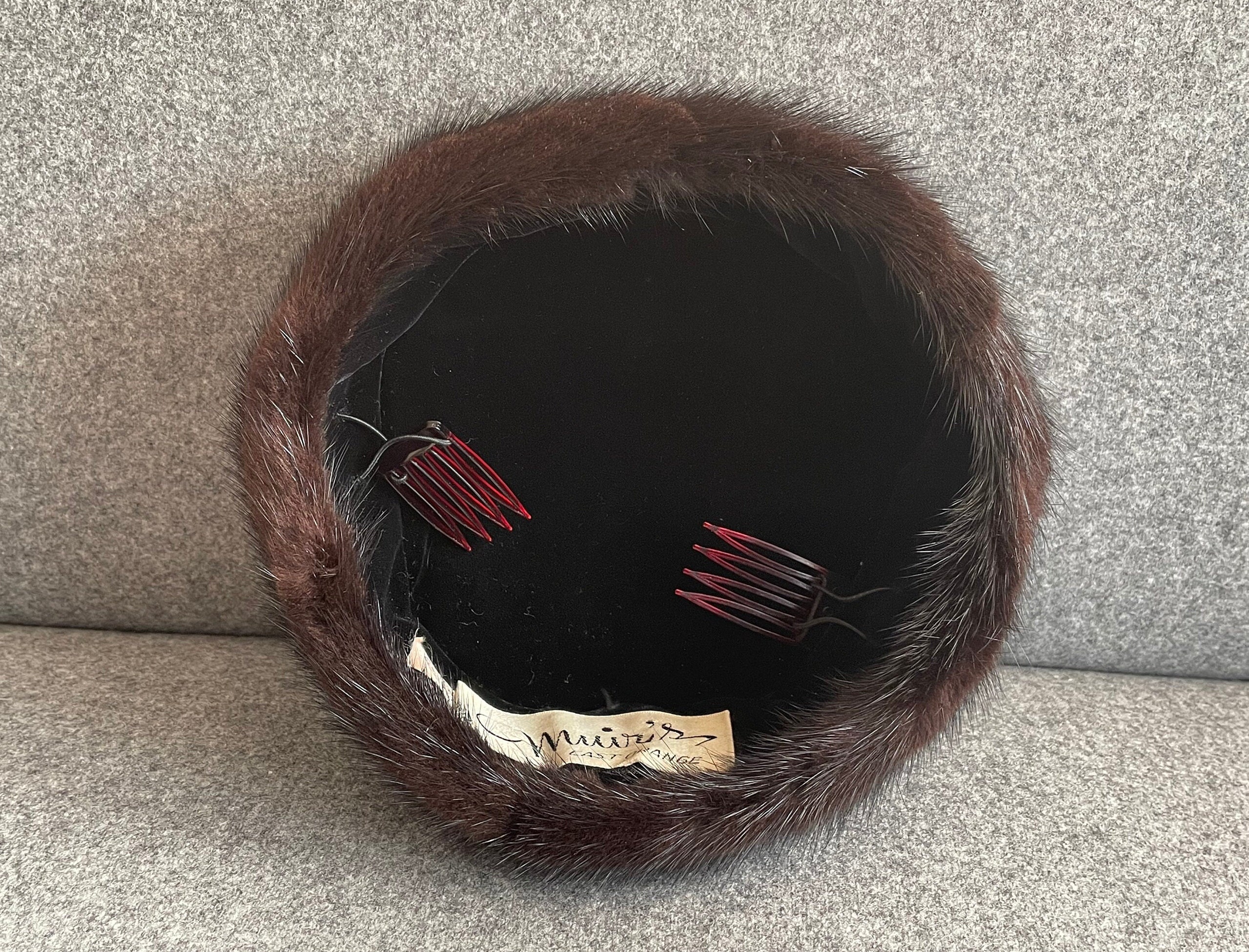 Mid Century Vintage Mink Pillbox Hat, Rich Natural Dark 