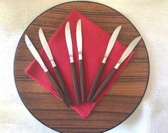 Mid Century Modern Ekco Eterna Knives in Canoe Muffin Pattern, Danish Modern 1960s, Set of 6