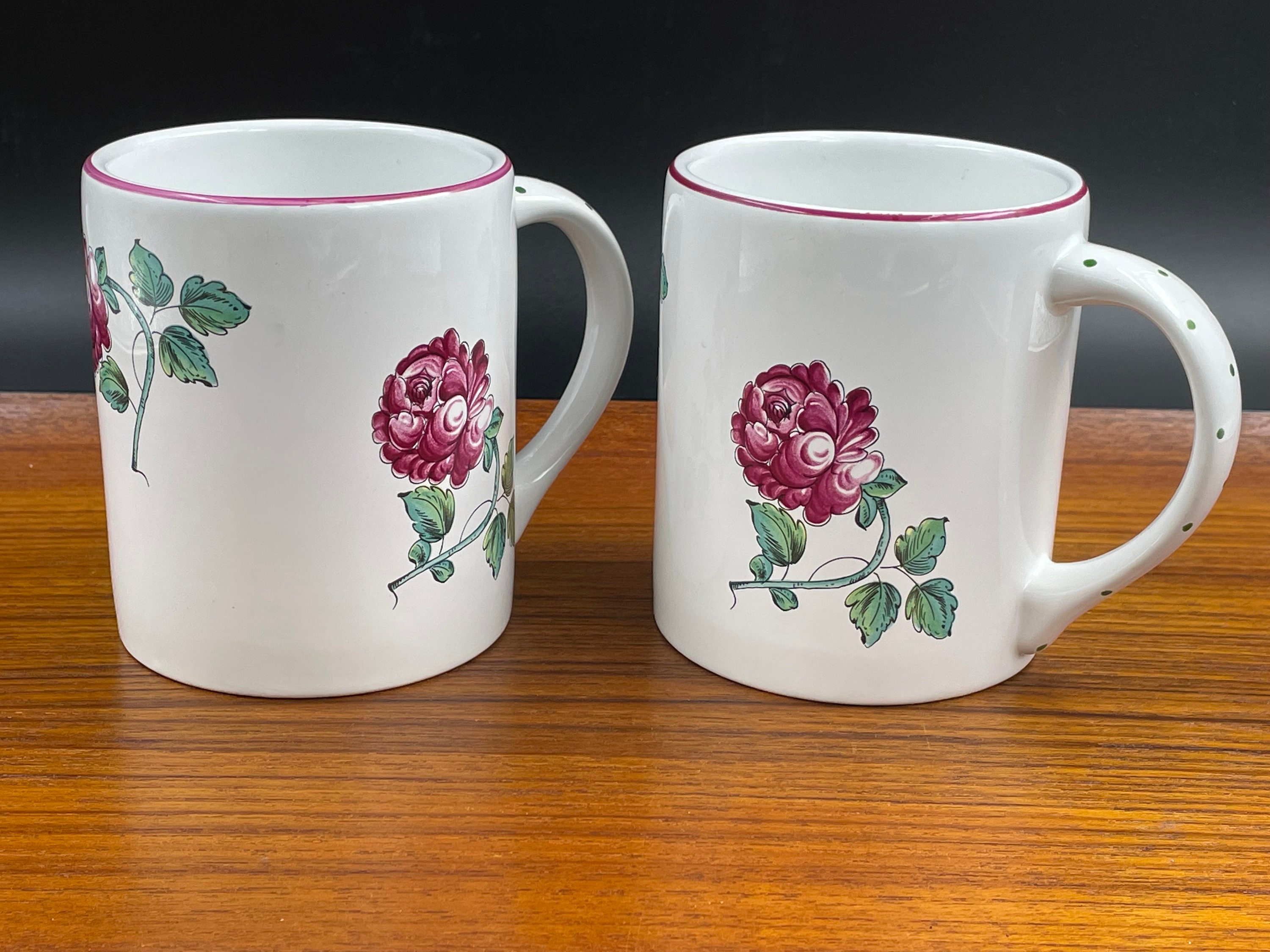 Tiffany and Co Strasbourg Flower Mugs, Set of 2, Stoneware With