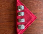 Vintage Norwegian Pewter Napkin Rings, Set of 4, Kongetinn Design, Viking Pattern, Made in Norway, 1970s