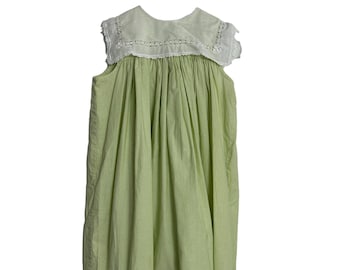 Vintage Peaches N Cream Girls Size 5 Dress Light Green Prairie Sleeveless Lace Collar Cotton