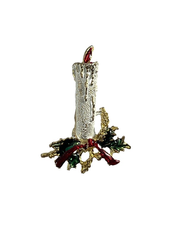 Vintage Christmas Brooch Pin Candle Candlestick R… - image 1