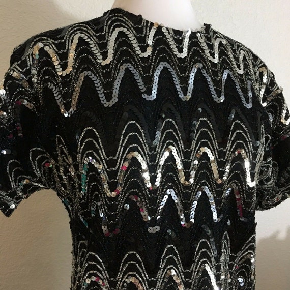 Adamo Womens Shirt Size Small Black Silver Sequin… - image 2