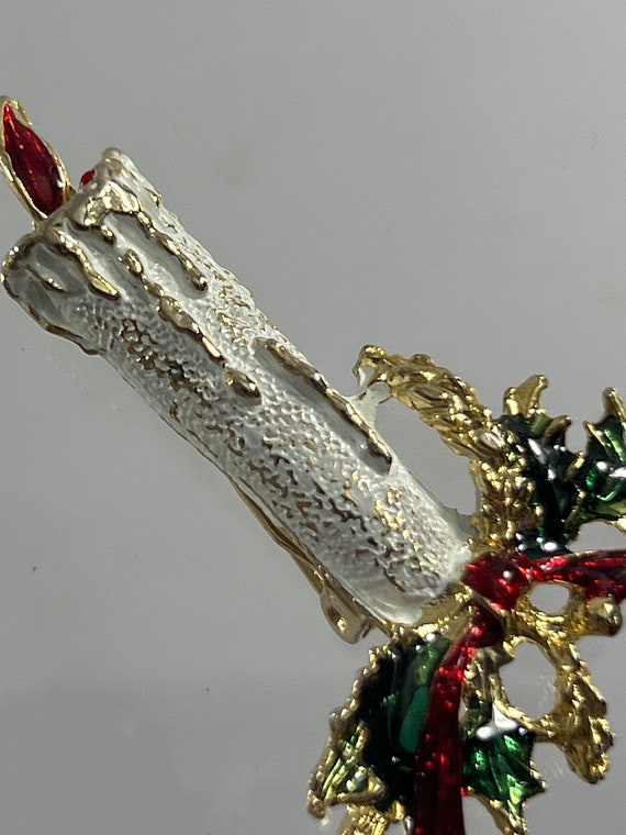Vintage Christmas Brooch Pin Candle Candlestick R… - image 4