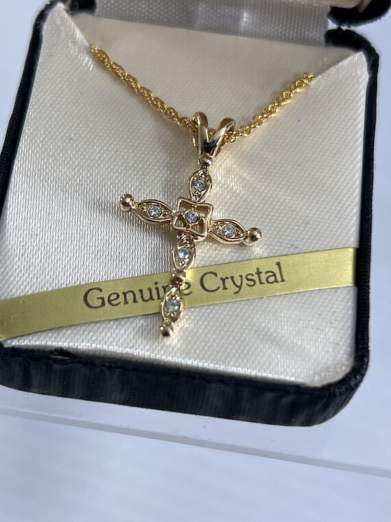 Vintage Roman Necklace Cross Pendant Genuine Crys… - image 2