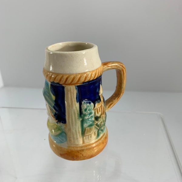 Vintage Miniature Beer Stein 3" Made in Japan Ceramic Blue Green Tan Collectible