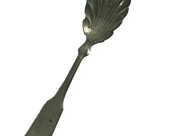 Vintage Brazil Silver Sugar Spoon Monogram Shell Shape 5.5" Long