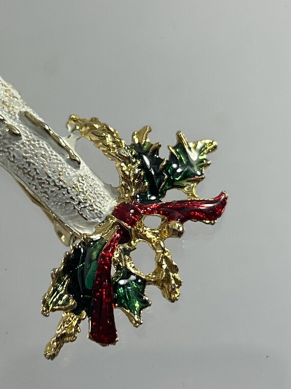 Vintage Christmas Brooch Pin Candle Candlestick R… - image 5