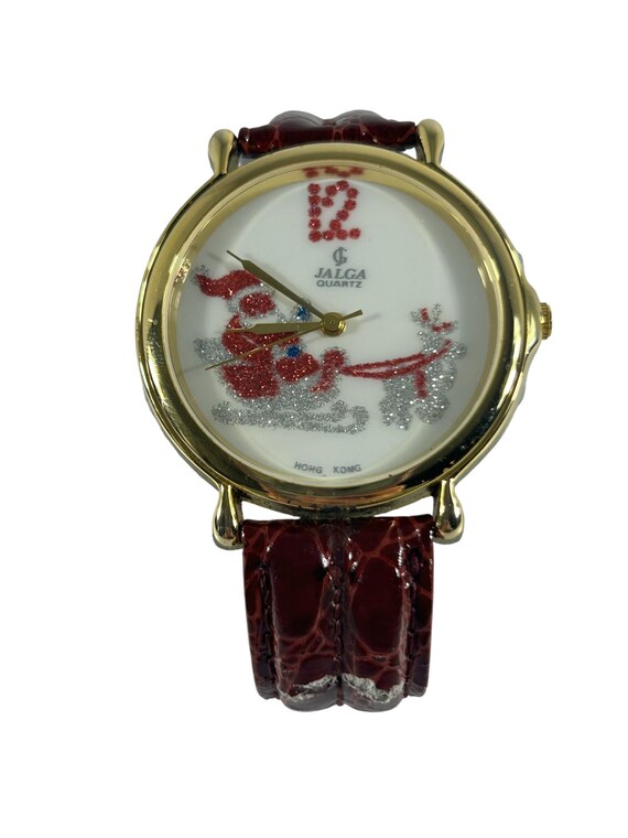 Vintage Jalga Christmas Santa Claus Wristwatch Watch Sleigh Gold Tone READ