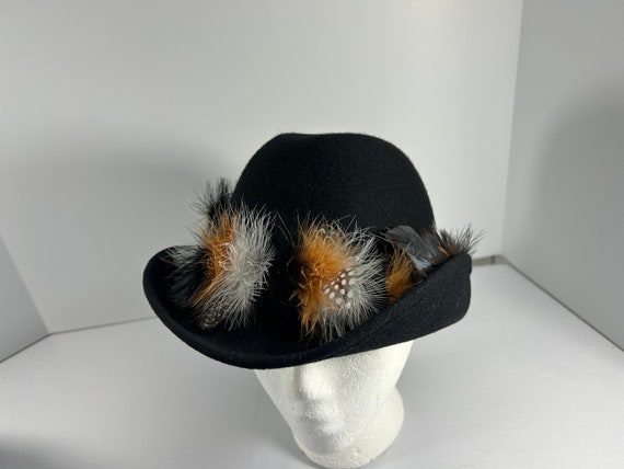 Vintage Geo W. Bollman Hat
 with Black Trim Wool made in the USA Vintage Geo W Bollman Co Womens Black Hat Doeskin Felt 100  main image 2