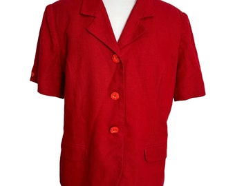 Vintage Bice Womens Size 12 Petite Red Short Sleeve Blazer Jacket Career Lined