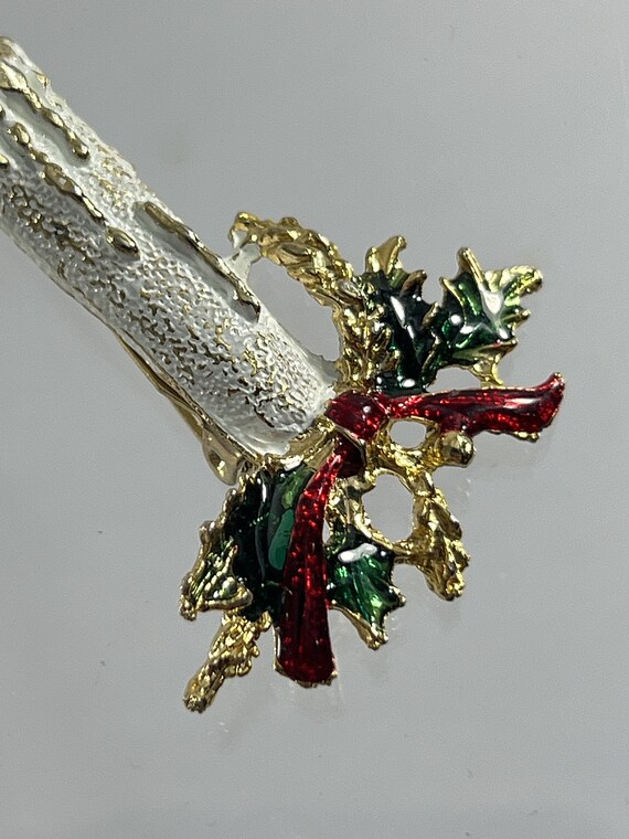 Vintage Christmas Brooch Pin Candle Candlestick R… - image 6