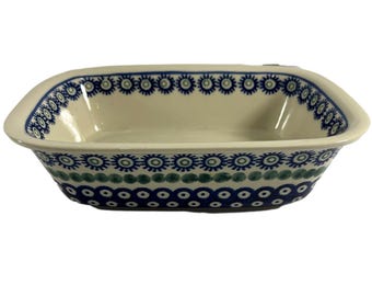 Vintage Polish Pottery Handmade Boleslawiec Baking Serving Dish Pan Blue