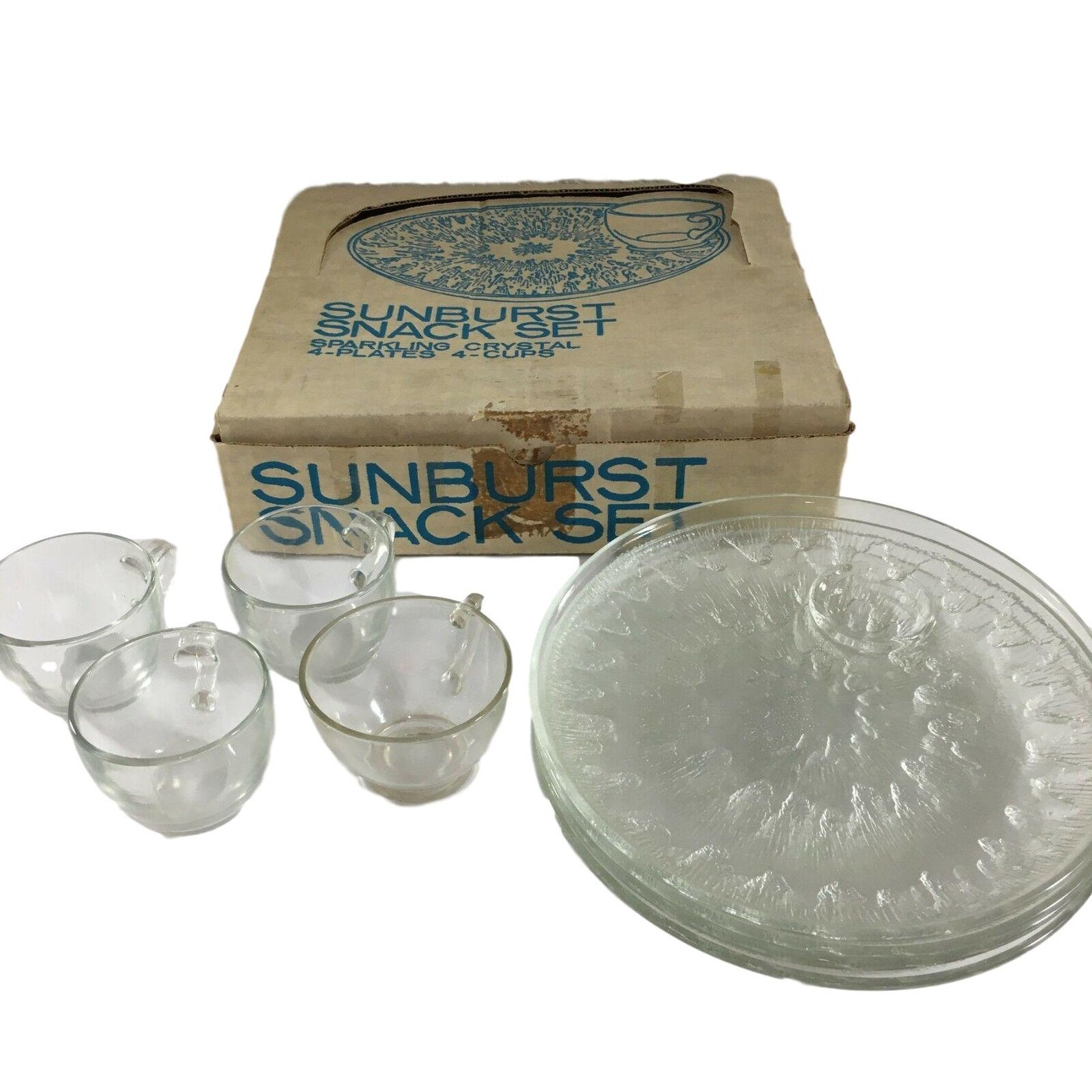 Retro Sunburst Snack Set of 4 Indiana Glass Clear Crystal Etsy