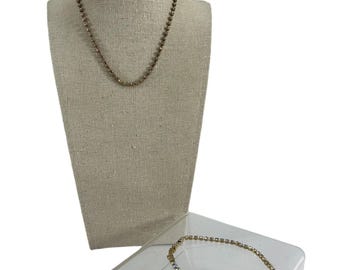 Vintage Gold Tone Rhinestone Necklace Bracelet or Anklet Set Clear Crystal