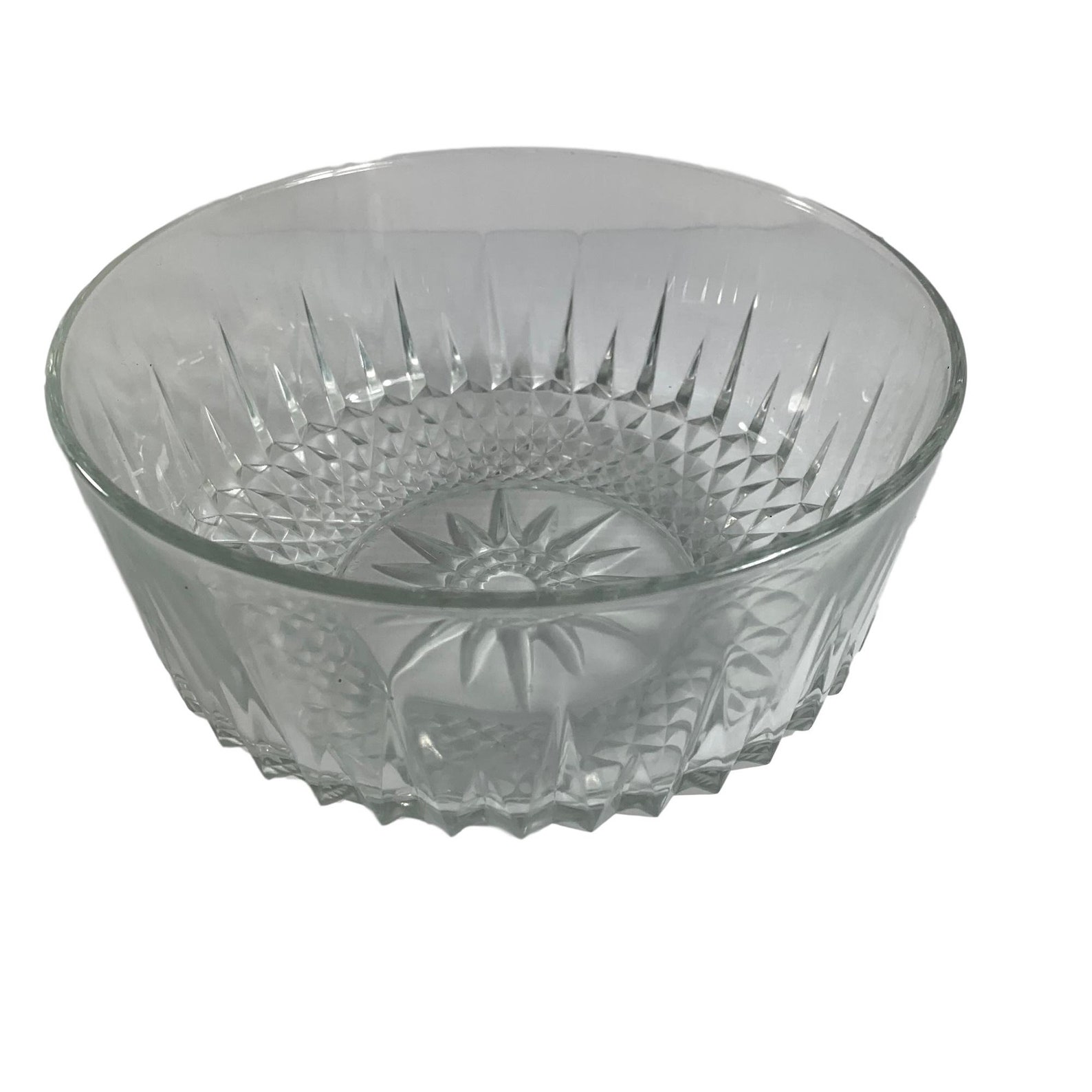 Arcoroc France Bowl Clear Glass Starburst Diamond Cut Salad Serving 9 Across Etsy