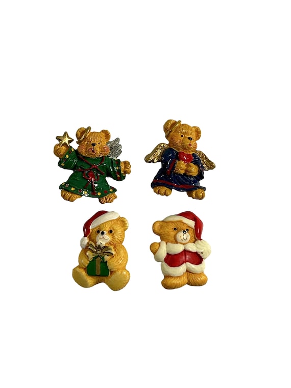 Vintage Lot of 4 Christmas Teddy Bear Pins Brooch… - image 1